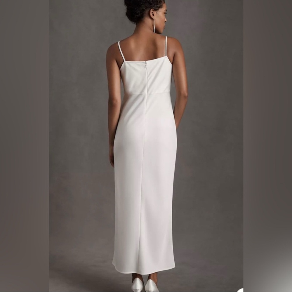 BHLDN Cali Satin Cowl Neck Midi Slip Dress in Ivory